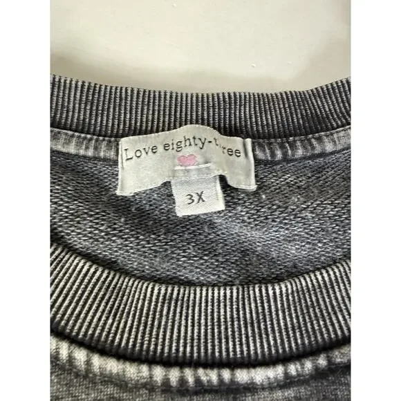 NWT Love 83 Acid Wash Crop Top Drawstring Shorts 3X Black Wash Set 2 Piece - Picture 5 of 7